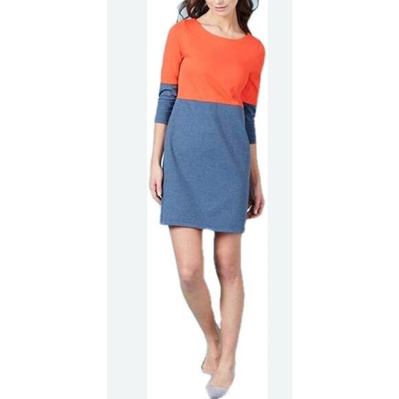 Boden‎ Shift Tunic Dress Size 4 Color Block Blue Orange 3/4 Sleeve Knee Length - Picture 1 of 6
